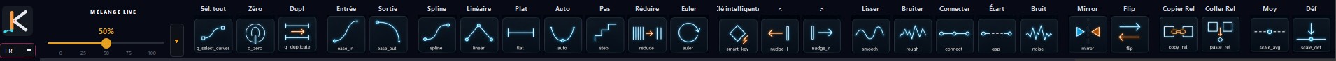 AnimKit dockable toolbar — 50+ buttons (shown in French)