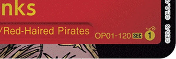 Close-up of the Shanks parallel: OP01-120, SEC box and block number 1, with no star