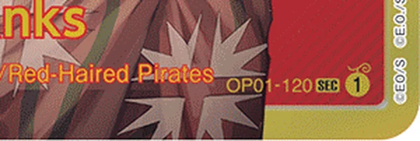 Close-up of the bottom right corner: card number OP01-120 next to the rarity code SEC