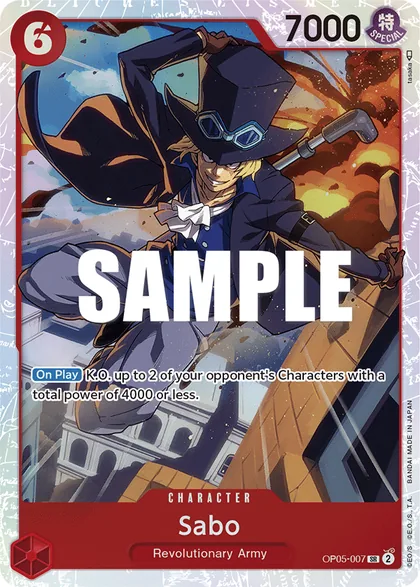 Sabo, OP05-007, a Super Rare from Awakening of the New Era with a patterned silver frame