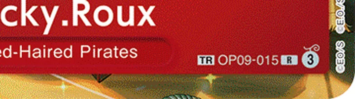 Close-up of the Lucky.Roux Treasure Rare: TR box, OP09-015 and the R box