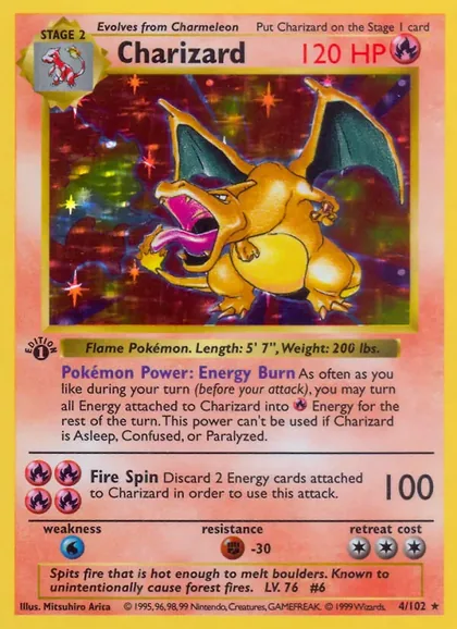 Charizard, Base Set 4/102, 1st Edition holo