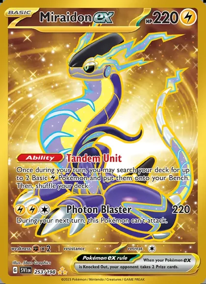 Miraidon ex, Scarlet & Violet 253/198, a gold Hyper Rare