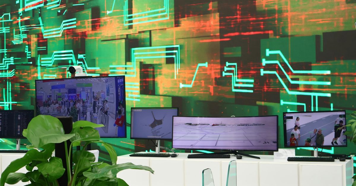 Abstract digital data displayed over a circuit board, representing AI and security