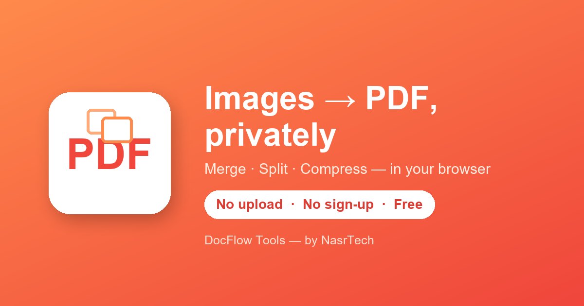 Images en PDF, en privé — fusionner, diviser, compresser dans votre navigateur, sans téléversement