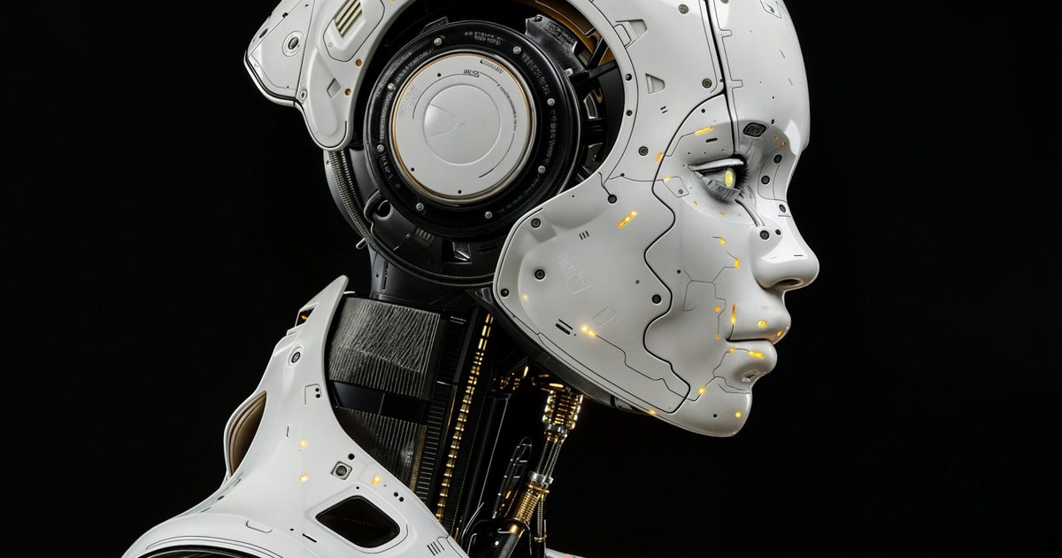 A white humanoid robot standing against a dark background