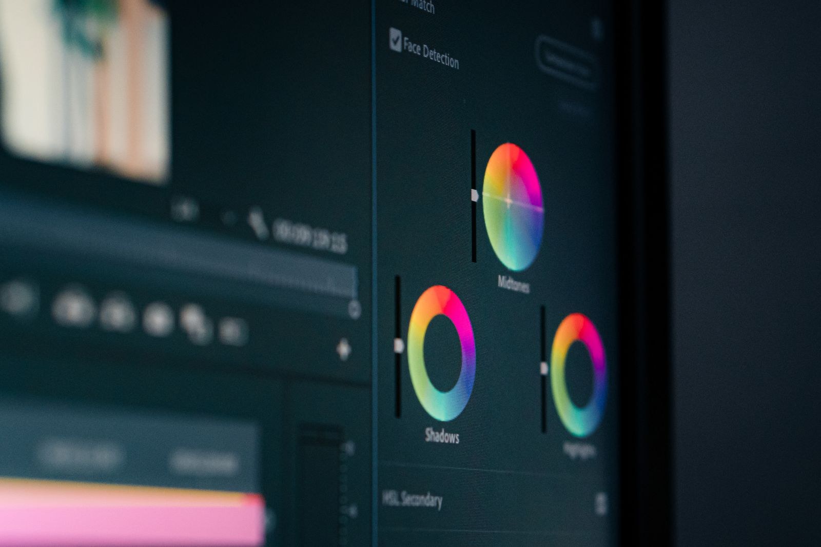 Close-up of editing curves and controls on a monitor