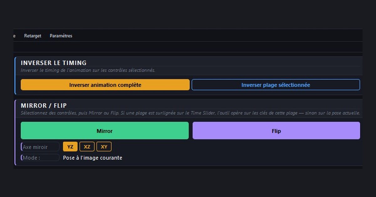 The Mirror / Flip card in AnimKit's Sync tab, shown with the French interface