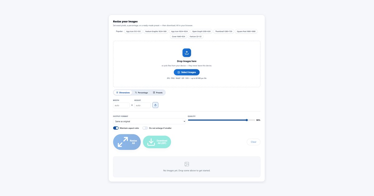 The image resizer on this site with its social media and app store presets