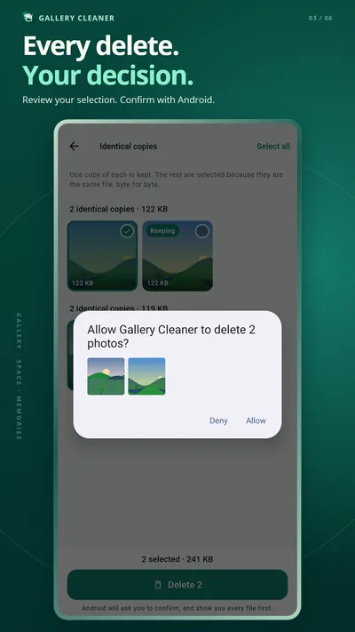 Android's own confirmation dialog before deleting two photos