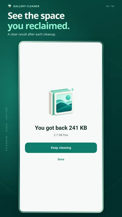 Result screen showing the space you got back