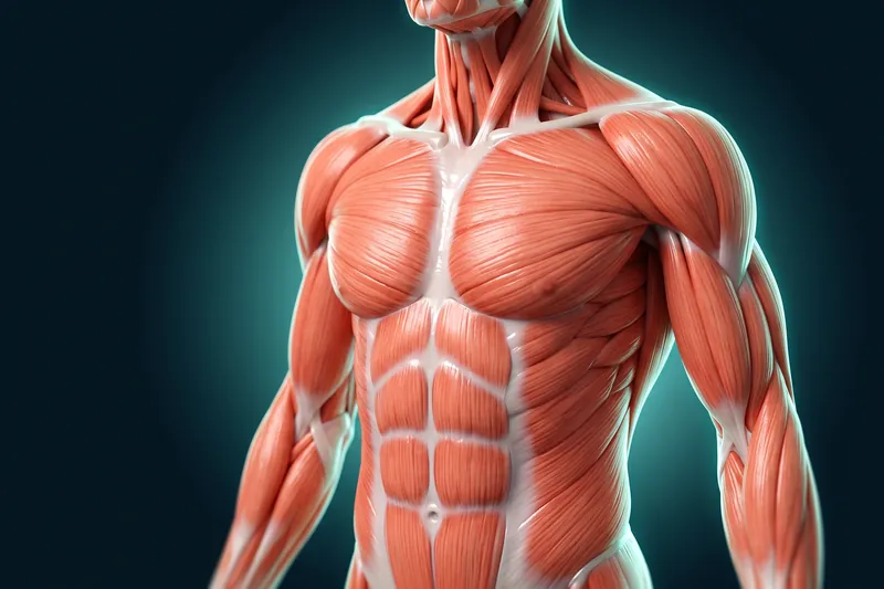 مجسم ثلاثي الأبعاد لعضلات الصدر والكتفين والذراعين والبطن