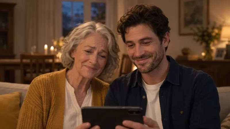 Mother and son watching the recovered video together
